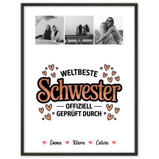 Geschwister Poster Personalisiert Fotocollage für Schwester Weltbeste Schwester Offiziell Geprüft Durch