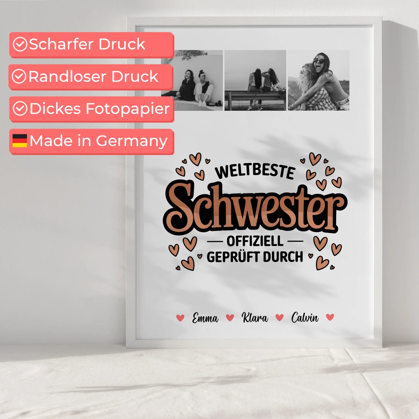 Geschwister Poster Personalisiert Fotocollage für Schwester Weltbeste Schwester Offiziell Geprüft Durch