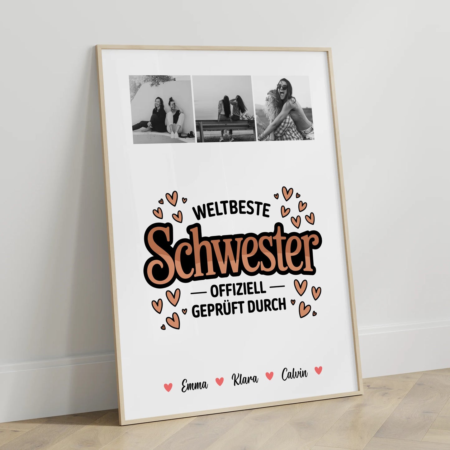 Geschwister Poster Personalisiert Fotocollage für Schwester Weltbeste Schwester Offiziell Geprüft Durch