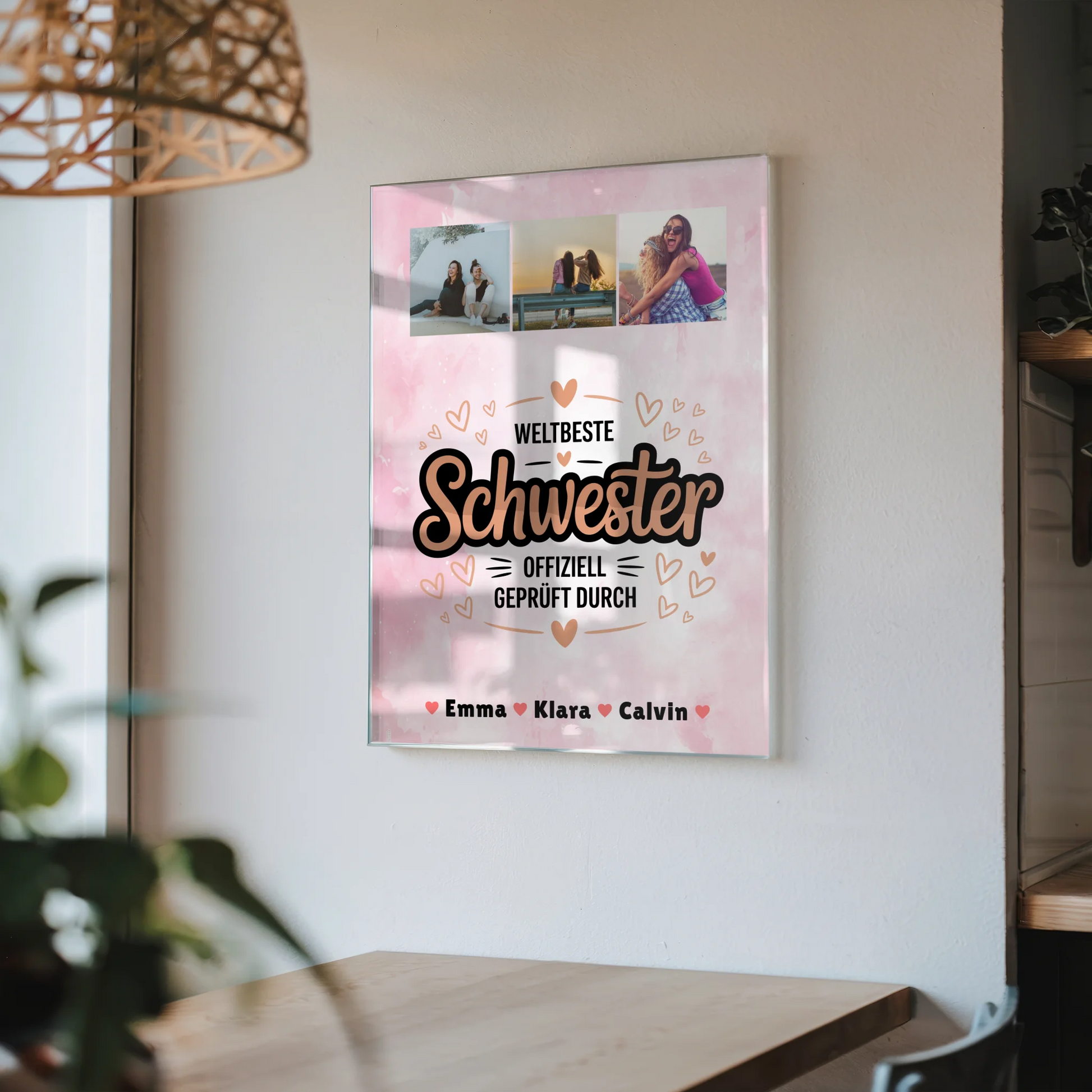 Personalisierte Geschenke mit Foto Acrylglas und Schwester Fotocollage Weltbeste Schwester Offiziell Geprüft Durch 4