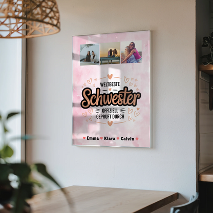 Personalisierte Geschenke mit Foto Acrylglas und Schwester Fotocollage Weltbeste Schwester Offiziell Geprüft Durch 4