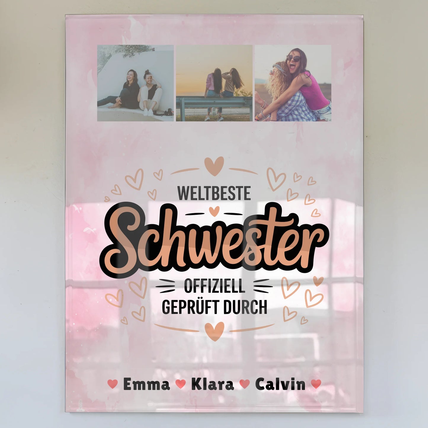 Personalisierte Geschenke mit Foto Acrylglas und Schwester Fotocollage Weltbeste Schwester Offiziell Geprüft Durch 1