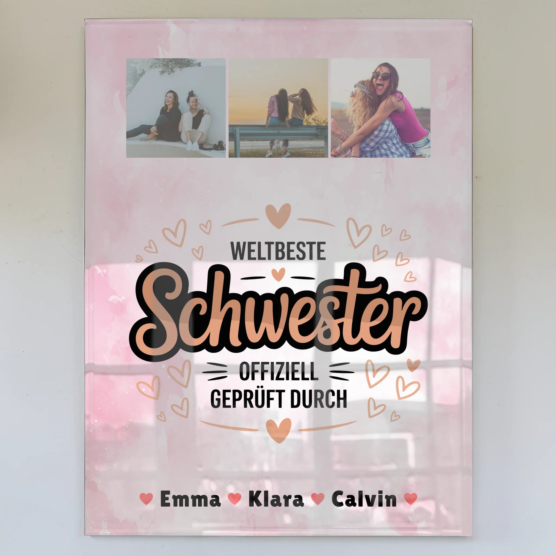 Personalisierte Geschenke mit Foto Acrylglas und Schwester Fotocollage Weltbeste Schwester Offiziell Geprüft Durch 1