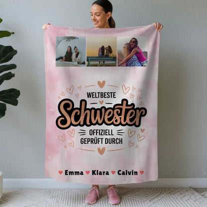 Personalisierte Decke Schwester Fotocollage Weltbeste Schwester Offiziell Geprüft Durch Geschenk 1