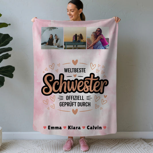 Personalisierte Decke Schwester Fotocollage Weltbeste Schwester Offiziell Geprüft Durch Geschenk 1