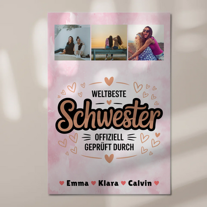 Fotoboard Poster Magnetisch Schwester Fotocollage Weltbeste Schwester Offiziell Geprüft Durch