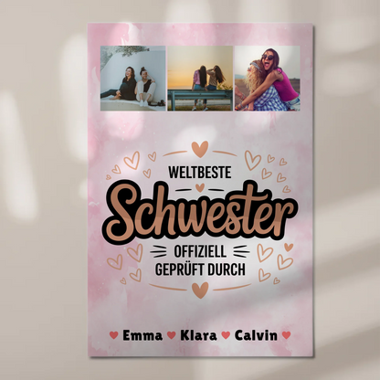Fotoboard Poster Magnetisch Schwester Fotocollage Weltbeste Schwester Offiziell Geprüft Durch
