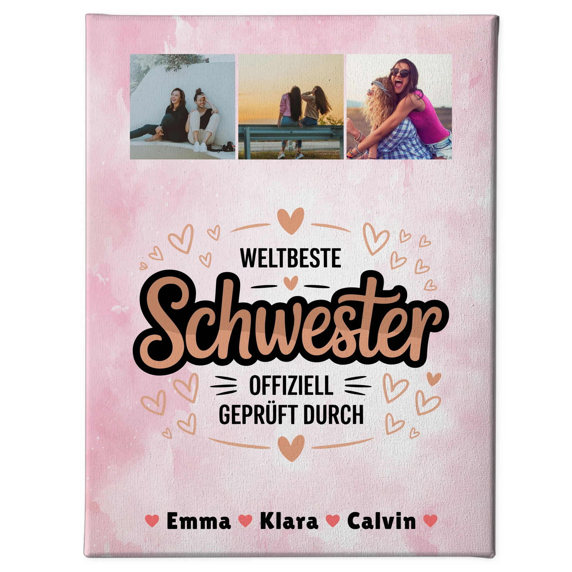 Weltbeste Schwester Leinwand personalisierte Fotocollage Geschenk für Schwester offiziell geprüft 1