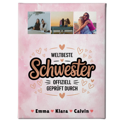 Weltbeste Schwester Leinwand personalisierte Fotocollage Geschenk für Schwester offiziell geprüft 1