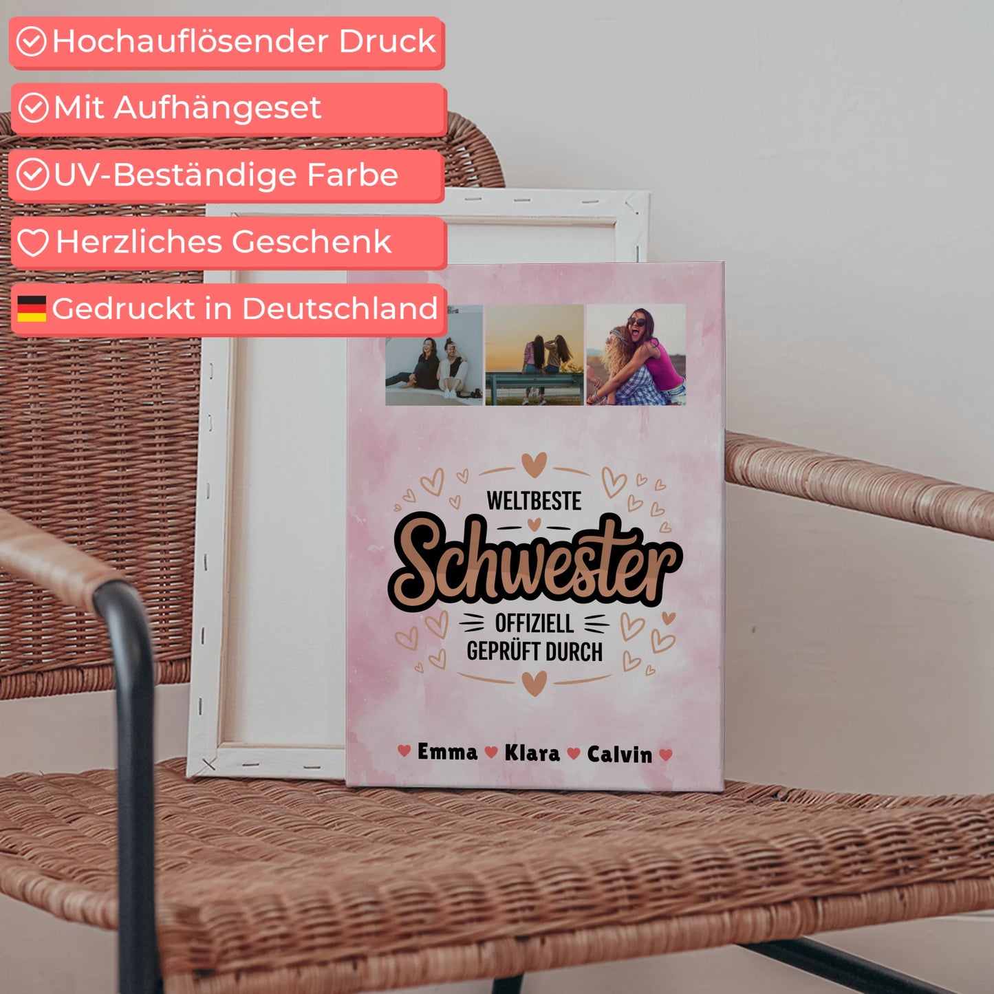 Weltbeste Schwester Leinwand personalisierte Fotocollage Geschenk für Schwester offiziell geprüft 5