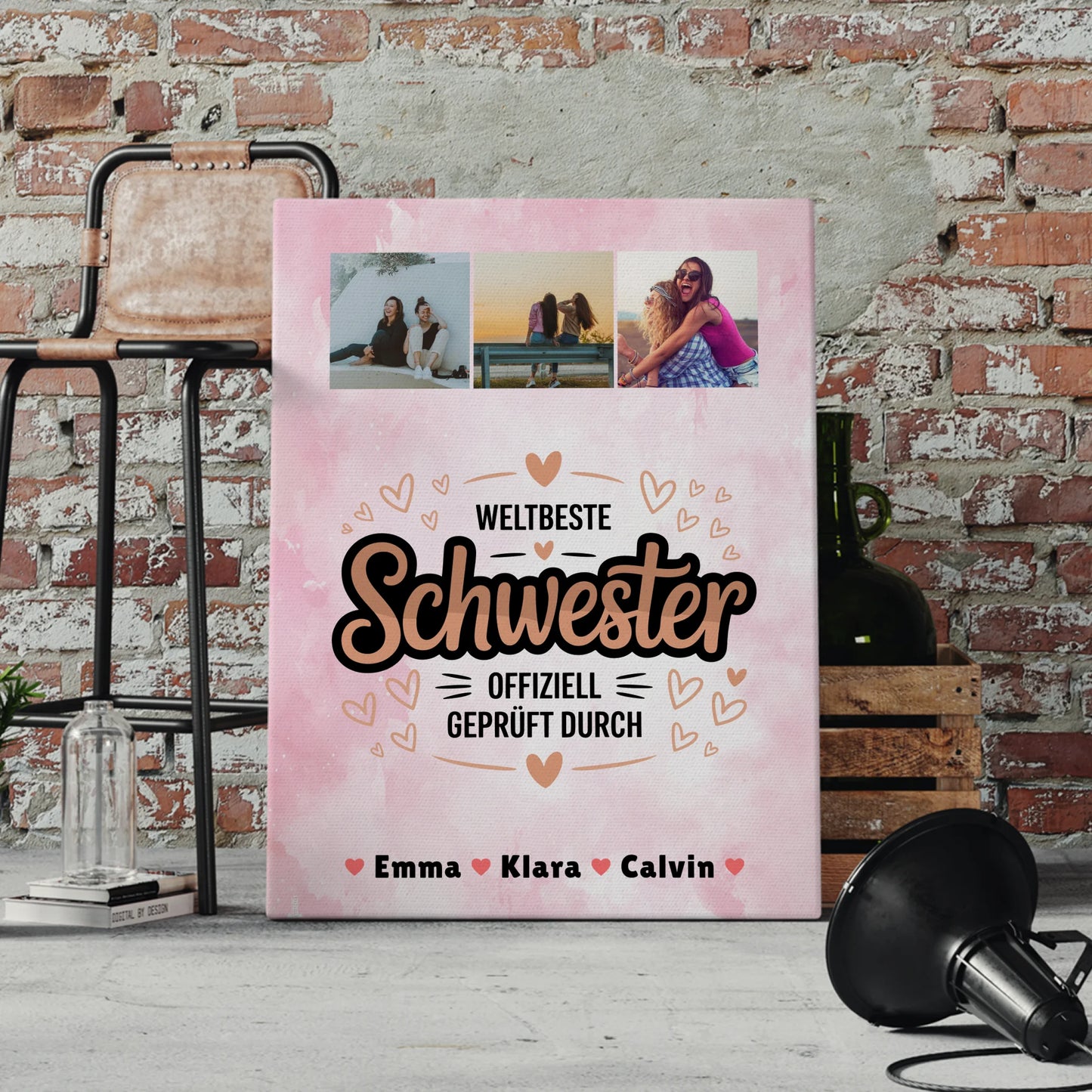 Weltbeste Schwester Leinwand personalisierte Fotocollage Geschenk für Schwester offiziell geprüft 4