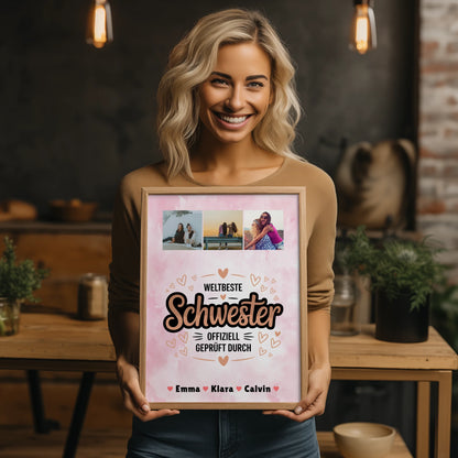 Personalisiertes Poster Schwester Fotocollage Weltbeste Schwester Offiziell Geprüft Durch Geschenk
