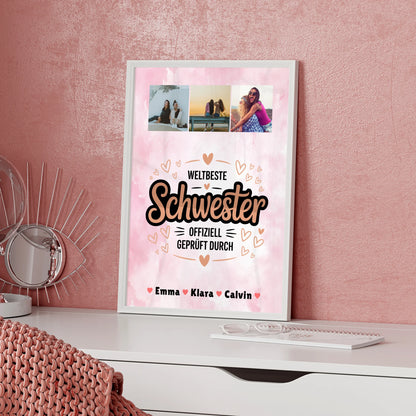 Personalisiertes Poster Schwester Fotocollage Weltbeste Schwester Offiziell Geprüft Durch Geschenk