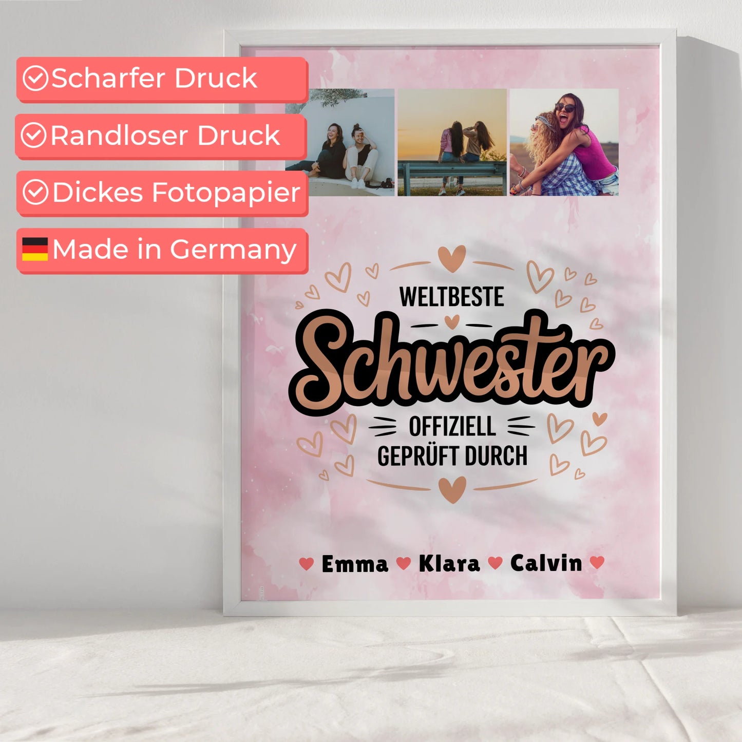 Personalisiertes Poster Schwester Fotocollage Weltbeste Schwester Offiziell Geprüft Durch Geschenk