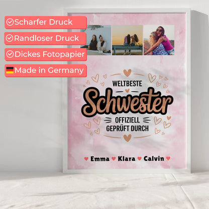 Personalisiertes Poster Schwester Fotocollage Weltbeste Schwester Offiziell Geprüft Durch Geschenk