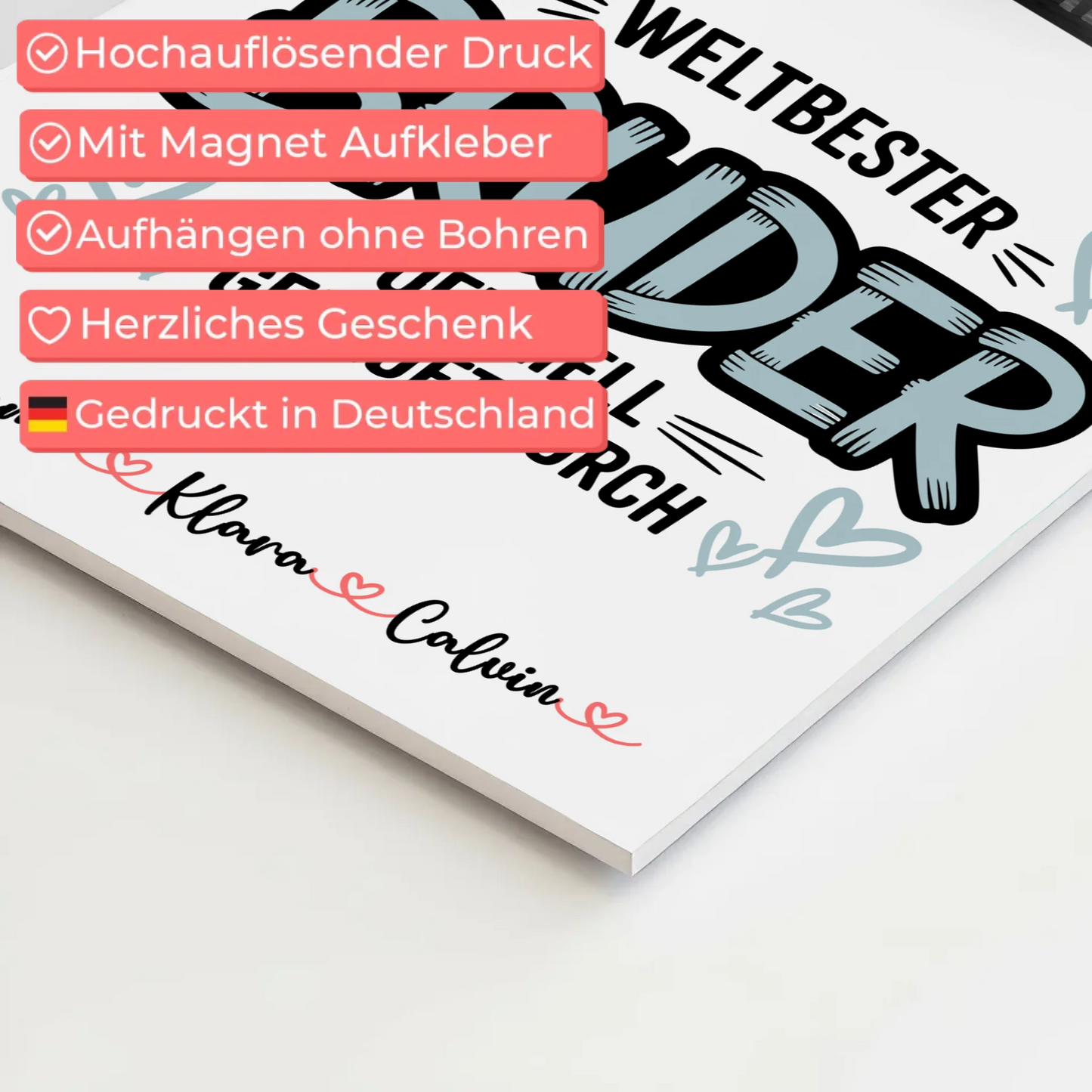 Fotoboard Magnet Poster Fotocollage für Bruder Weltbester Bruder Offiziell Geprüft Durch 4