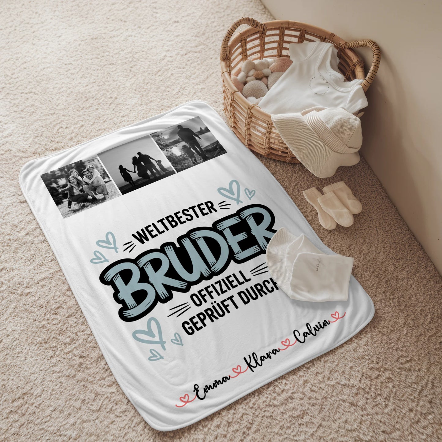 Kuscheldecke Mit Namen und Fotocollage für Bruder Weltbester Bruder Offiziell Geprüft Durch 2