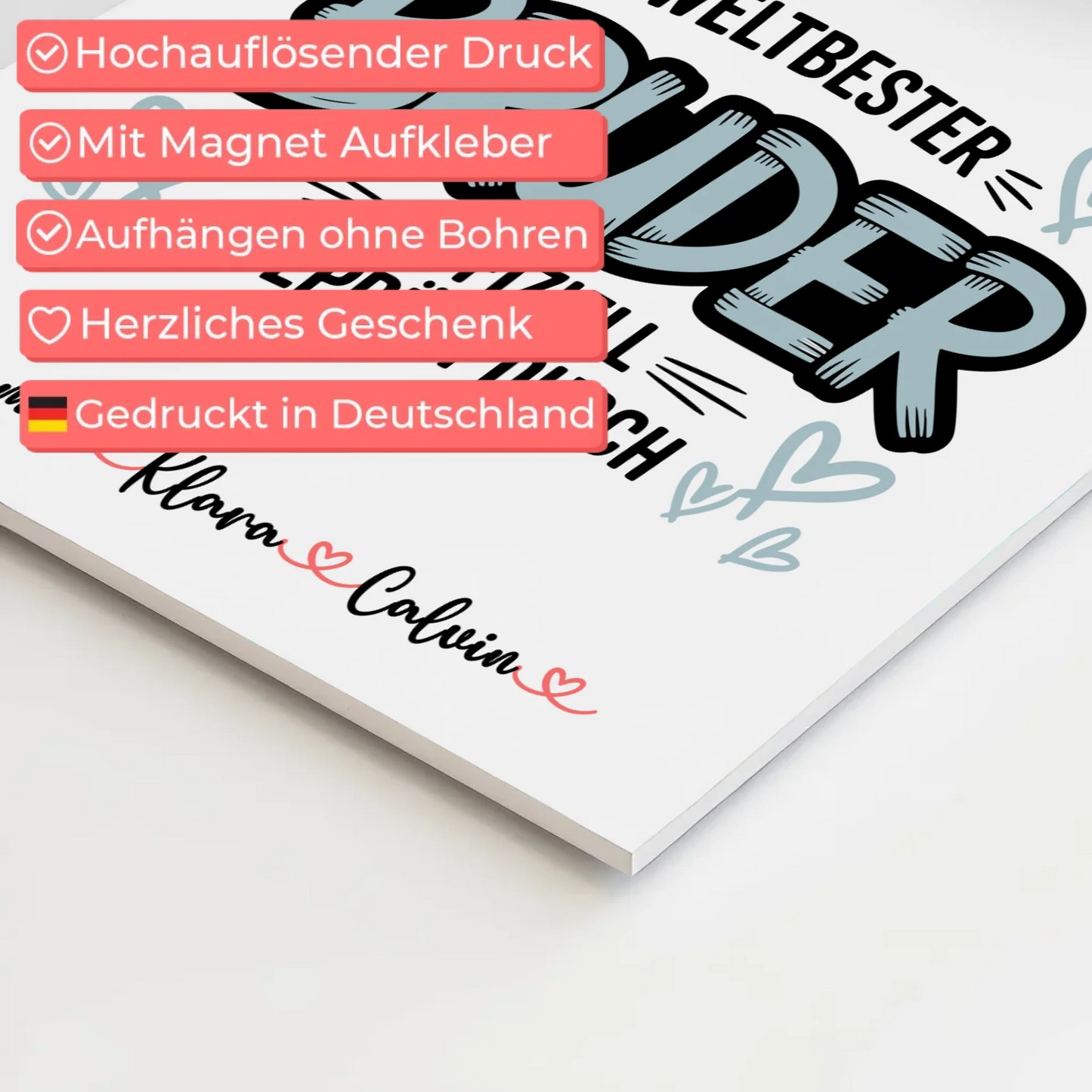 Fotoboard Magnet Poster Fotocollage für Bruder Weltbester Bruder Offiziell Geprüft Durch 10