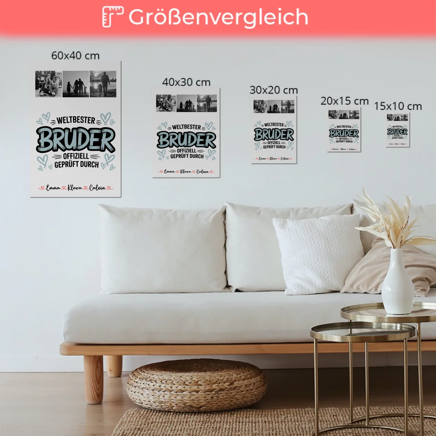 Fotoboard Magnet Poster Fotocollage für Bruder Weltbester Bruder Offiziell Geprüft Durch