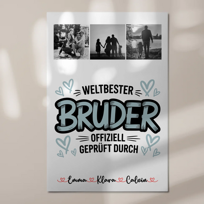 Fotoboard Magnet Poster Fotocollage für Bruder Weltbester Bruder Offiziell Geprüft Durch
