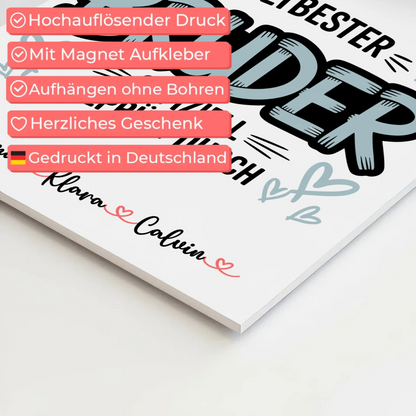 Fotoboard Magnet Poster Fotocollage für Bruder Weltbester Bruder Offiziell Geprüft Durch