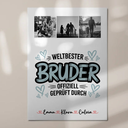Fotoboard Magnet Poster Fotocollage für Bruder Weltbester Bruder Offiziell Geprüft Durch