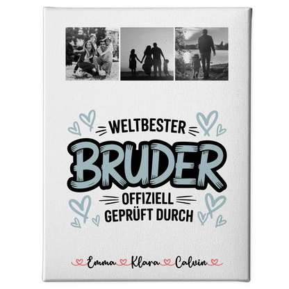 Leinwand Personalisiert Fotocollage für Bruder Weltbester Bruder Offiziell Geprüft Durch 1