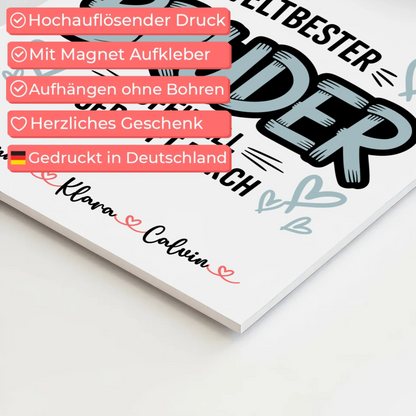 Fotoboard Magnet Poster Fotocollage für Bruder Weltbester Bruder Offiziell Geprüft Durch