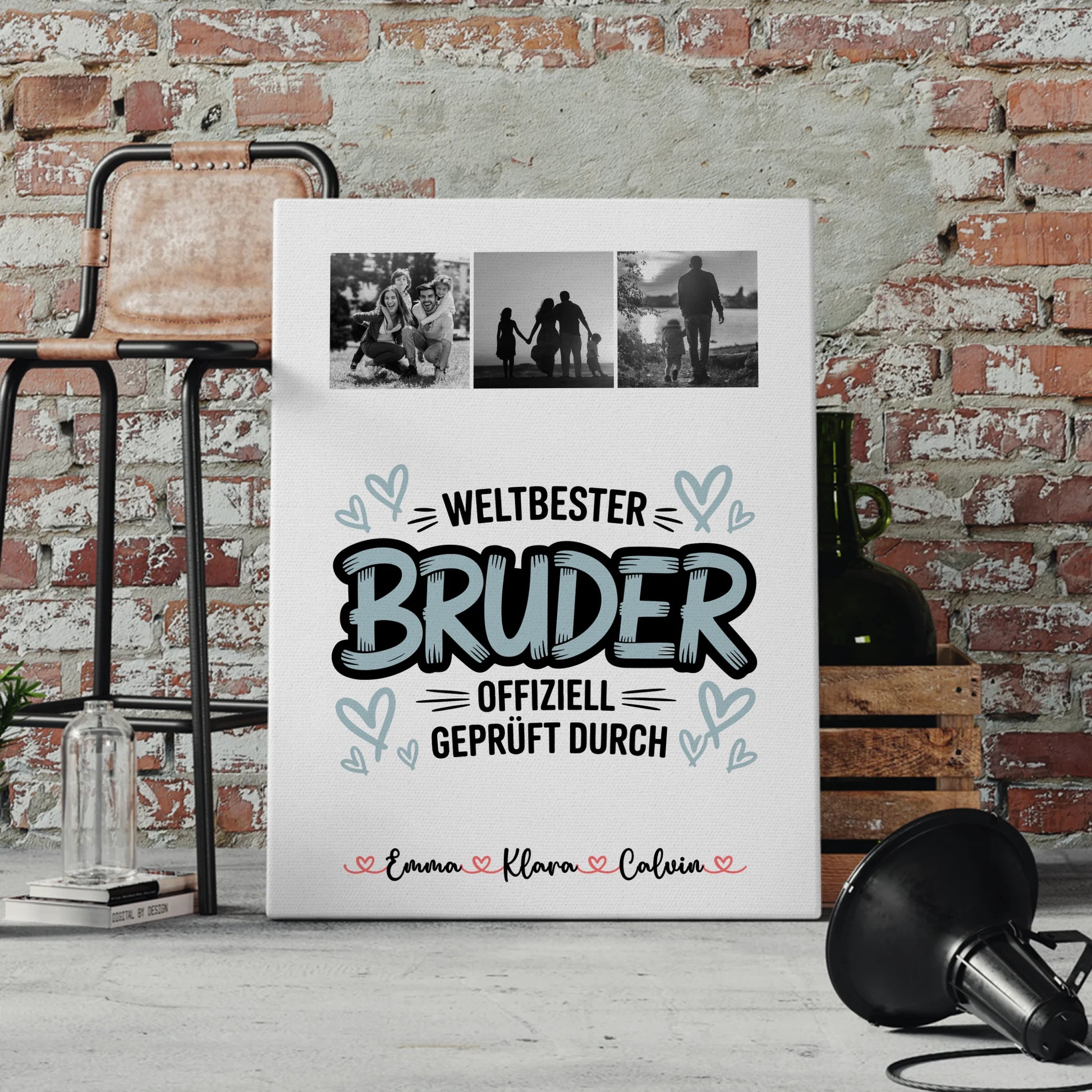 Leinwand Personalisiert Fotocollage für Bruder Weltbester Bruder Offiziell Geprüft Durch 4