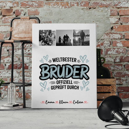 Leinwand Personalisiert Fotocollage für Bruder Weltbester Bruder Offiziell Geprüft Durch 4
