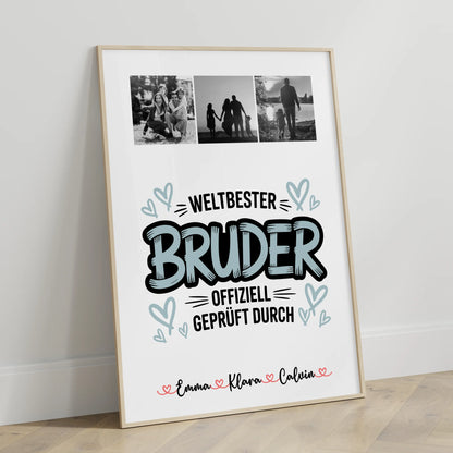 Bruder Poster Personalisiert mit Fotocollage für Bruder Weltbester Bruder Offiziell Geprüft Durch