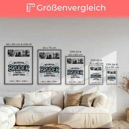 Bruder Poster Personalisiert mit Fotocollage für Bruder Weltbester Bruder Offiziell Geprüft Durch
