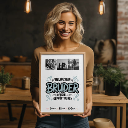 Bruder Poster Personalisiert mit Fotocollage für Bruder Weltbester Bruder Offiziell Geprüft Durch