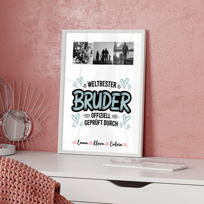 Bruder Poster Personalisiert mit Fotocollage für Bruder Weltbester Bruder Offiziell Geprüft Durch