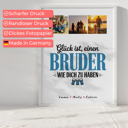 Personalisiertes Bruder Poster mit Fotocollage Glück ist einen Bruder wie Dich zu Haben Geschenk