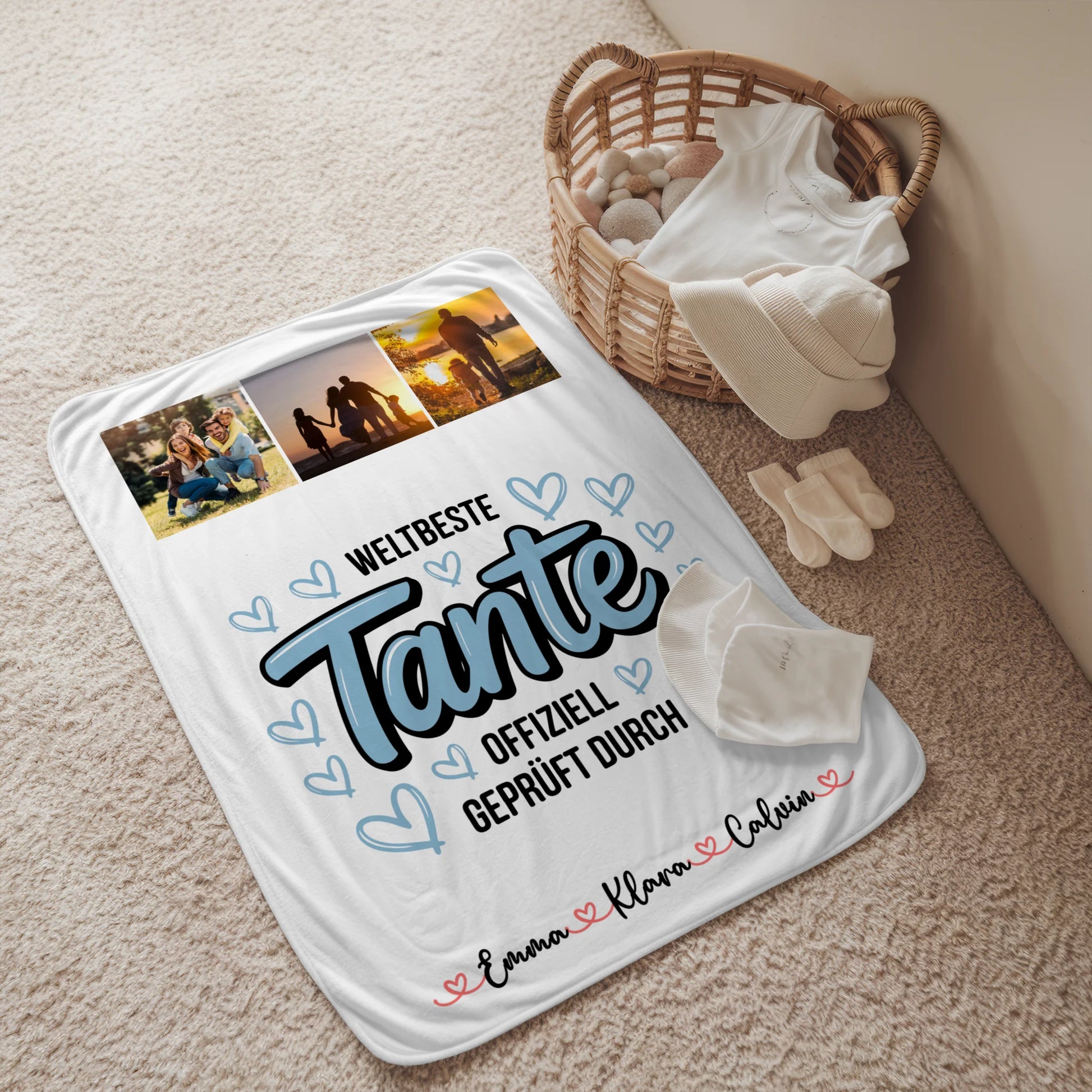Personalisierte Namensdecke mit Fotocollage für die Weltbeste Tante Offiziell Geprüft Durch 2