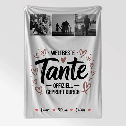 Kuscheldecke Mit Namen Und Motiv Fotocollage für Tante Weltbeste Tante Offiziell Geprüft Durch 7