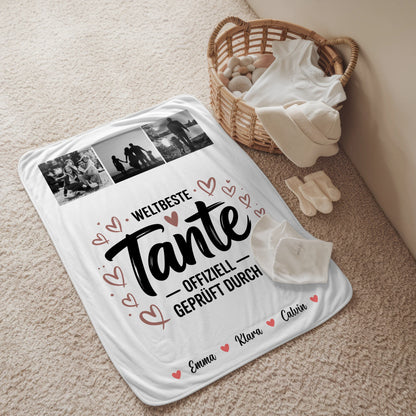 Kuscheldecke Mit Namen Und Motiv Fotocollage für Tante Weltbeste Tante Offiziell Geprüft Durch 2