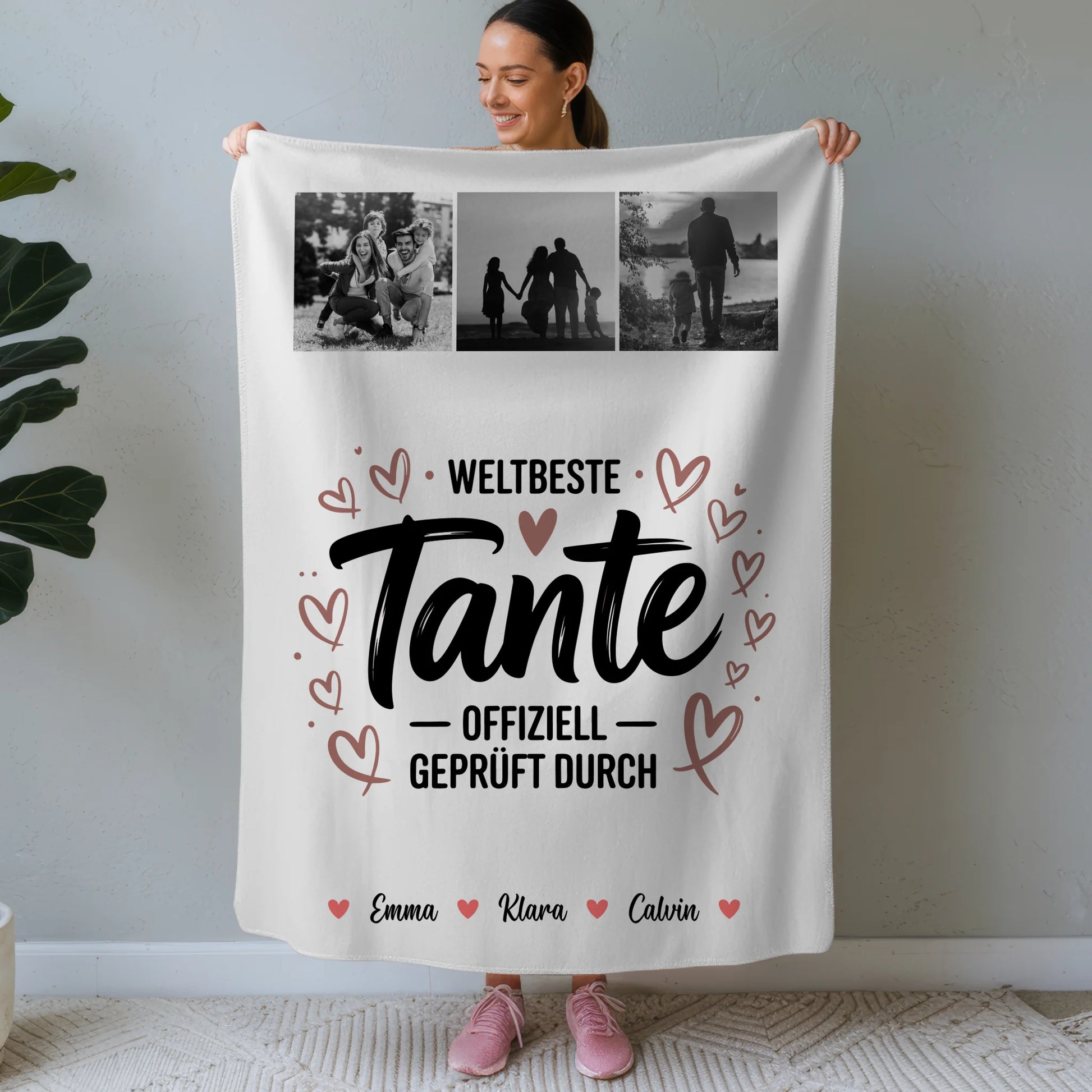 Kuscheldecke Mit Namen Und Motiv Fotocollage für Tante Weltbeste Tante Offiziell Geprüft Durch 1