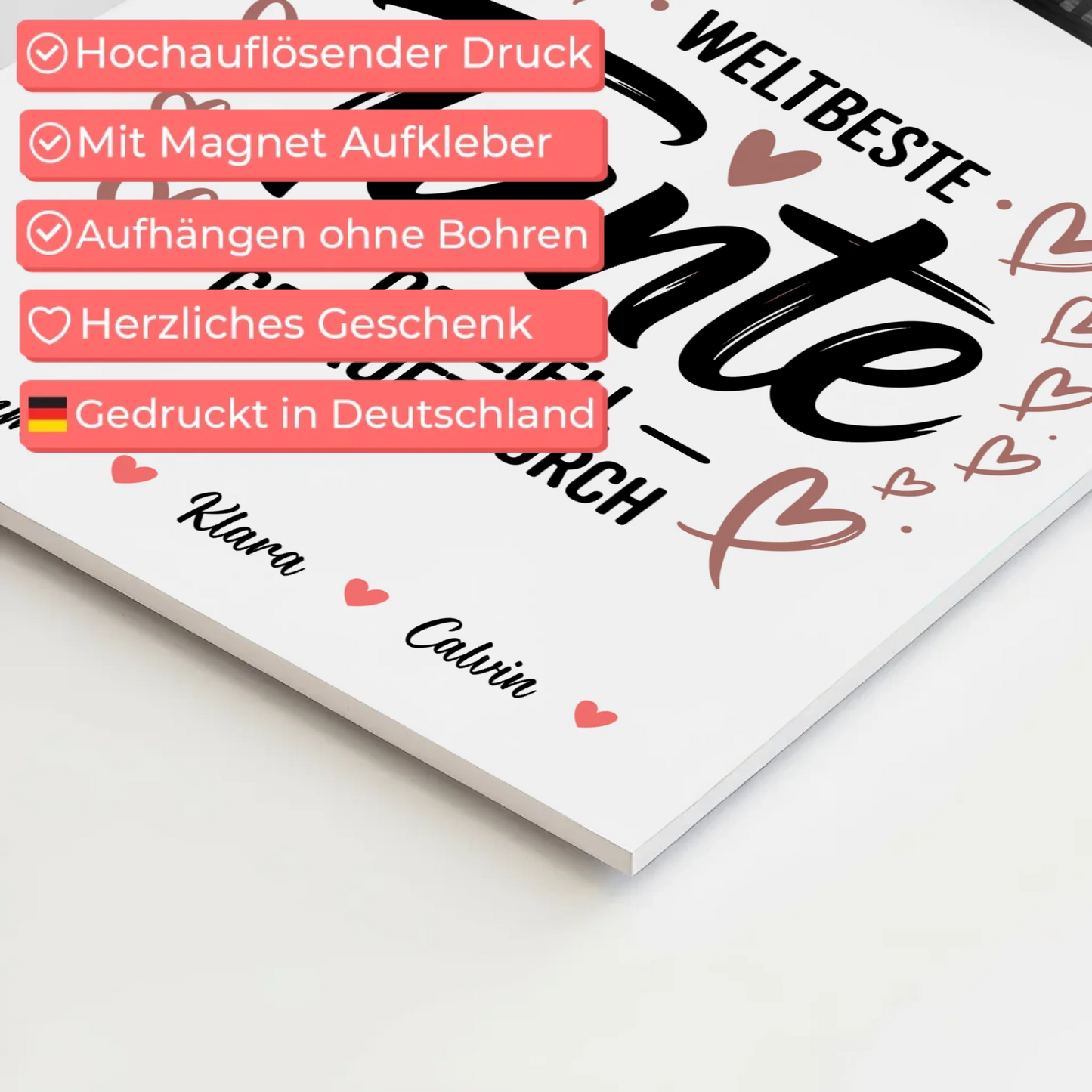 Fotoboard Magnet Poster Fotocollage für Tante Weltbeste Tante Offiziell Geprüft Durch 4