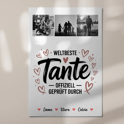 Fotoboard Magnet Poster Fotocollage für Tante Weltbeste Tante Offiziell Geprüft Durch