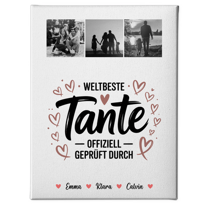Leinwand Personalisiert mit Fotocollage für Tante Weltbeste Tante Offiziell Geprüft Durch 1