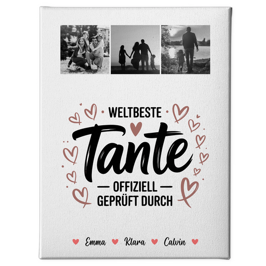 Leinwand Personalisiert mit Fotocollage für Tante Weltbeste Tante Offiziell Geprüft Durch 1