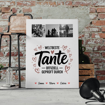 Leinwand Personalisiert mit Fotocollage für Tante Weltbeste Tante Offiziell Geprüft Durch 4