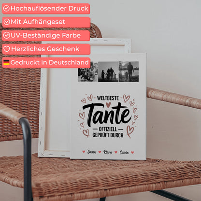 Leinwand Personalisiert mit Fotocollage für Tante Weltbeste Tante Offiziell Geprüft Durch 5