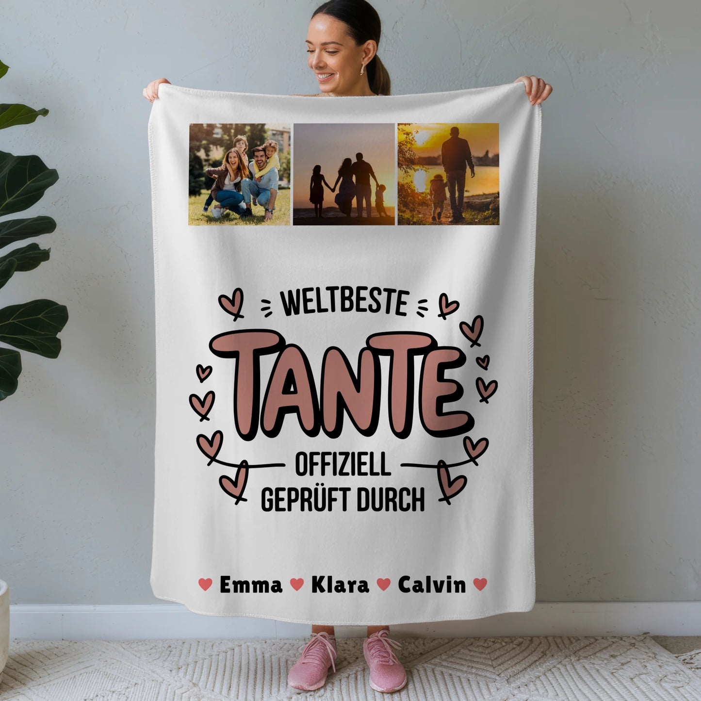 Personalisierte Namensdecke und Tante Fotocollage Weltbeste Tante Offiziell Geprüft Durch 1