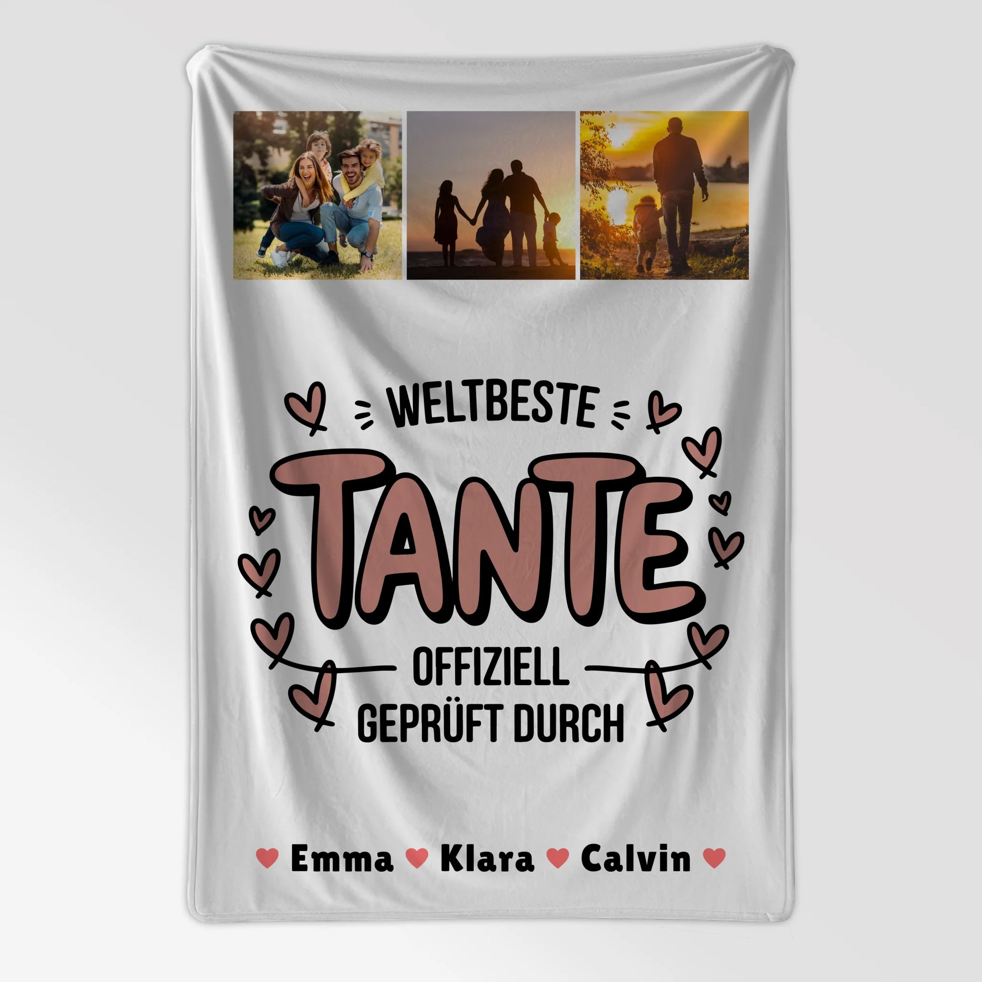Personalisierte Namensdecke und Tante Fotocollage Weltbeste Tante Offiziell Geprüft Durch 7