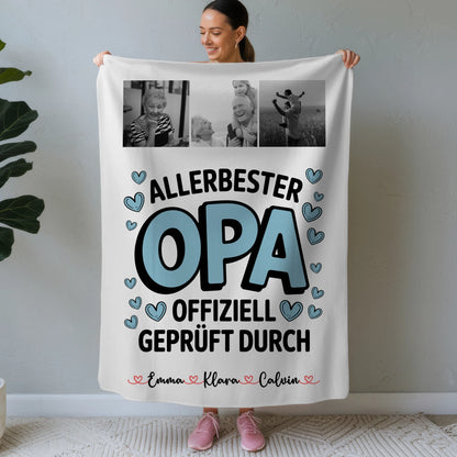 Personalisierte Decke Opa Geschenk Fotocollage Opa Allerbester Opa Offiziell Geprüft Durch 1