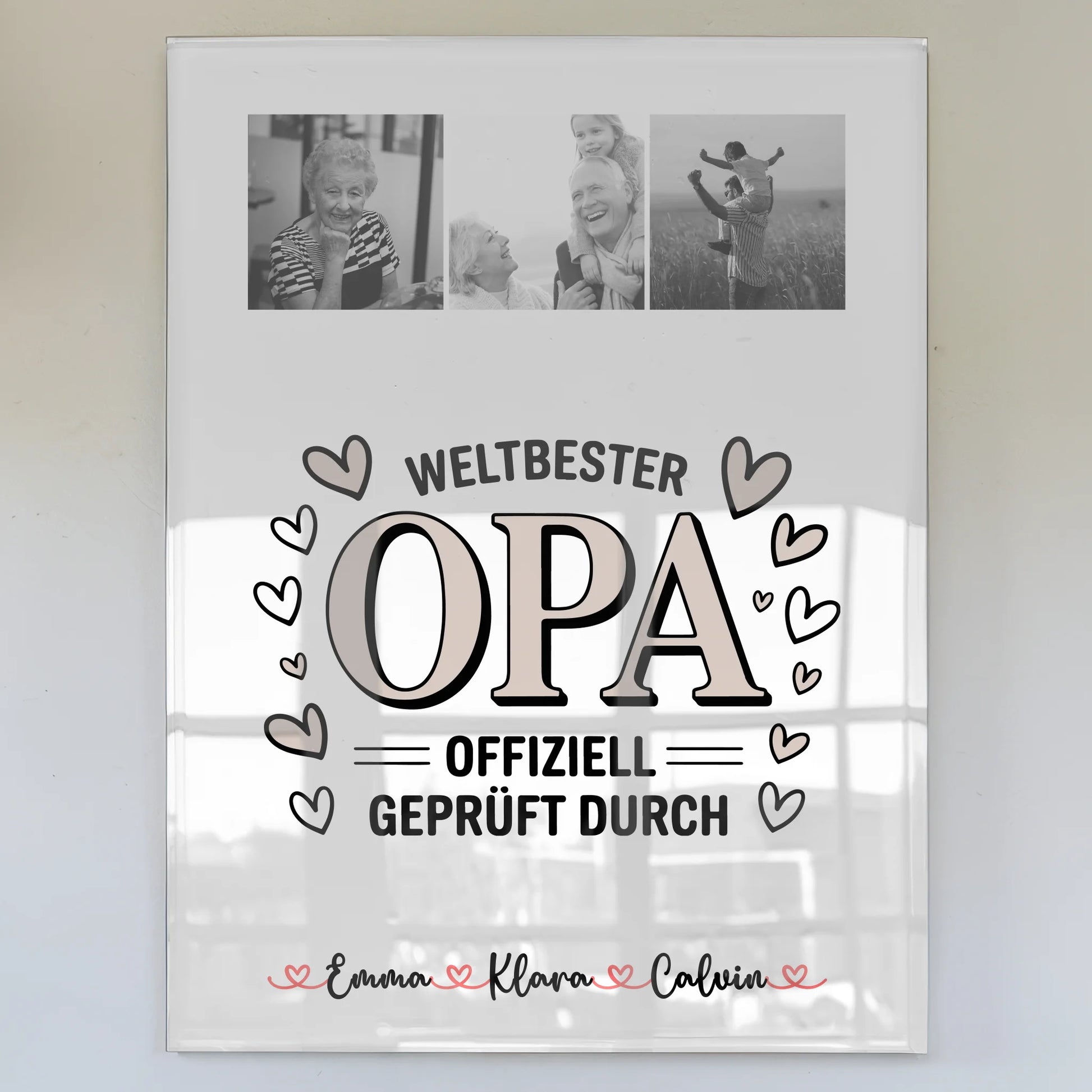 Personalisierte Fotocollage für Opa mit Foto mit Acrylglas Weltbester Opa Offiziell Geprüft Durch 1
