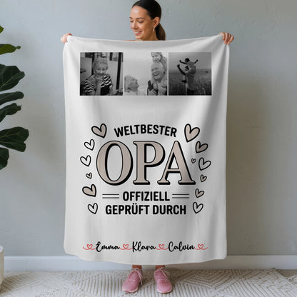 Personalisierte Decke Opa Fotocollage für Opa Weltbester Opa Offiziell Geprüft Durch Geschenk 1
